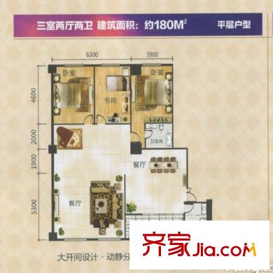 果嶺新天地180平方米戶型圖 3室2廳2衛(wèi)1廚