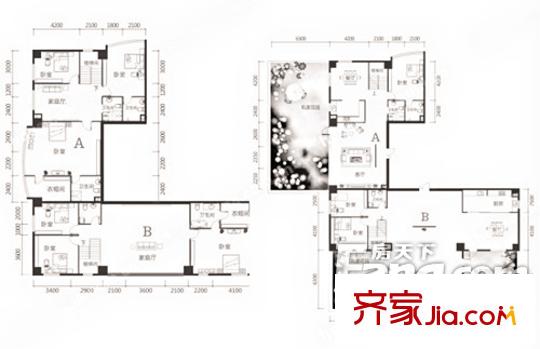 果嶺新天地280平方米戶型圖 4室3廳5衛(wèi)1廚