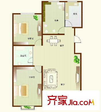 博洋尚品一號(hào)樓B戶型三房?jī)蓮d一衛(wèi)125.88平 3室2廳1衛(wèi)1廚