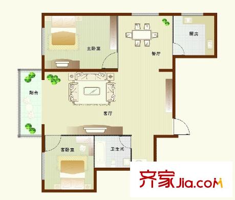 博洋尚品一號(hào)樓C3戶型兩房?jī)蓮d一衛(wèi)90.52平 2室2廳1衛(wèi)1廚