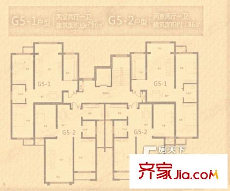 華源貝鳥逸軒86平方米 戶型圖 2室2廳1衛(wèi)1廚