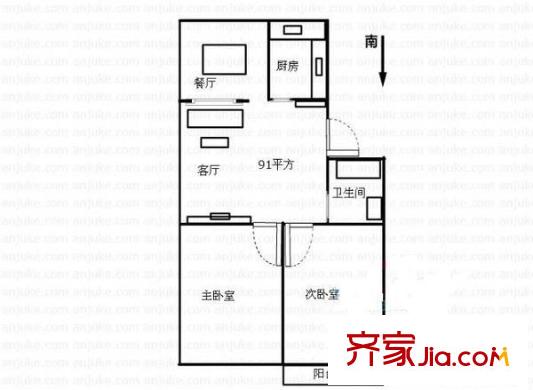 楓景苑B區(qū) 3室 戶型圖