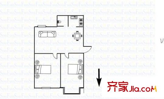 楓景苑B區(qū) 2室 戶型圖