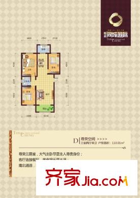同城國(guó)際01-8戶型三室兩廳一衛(wèi)一廚110.01平 3室2廳1衛(wèi)1廚