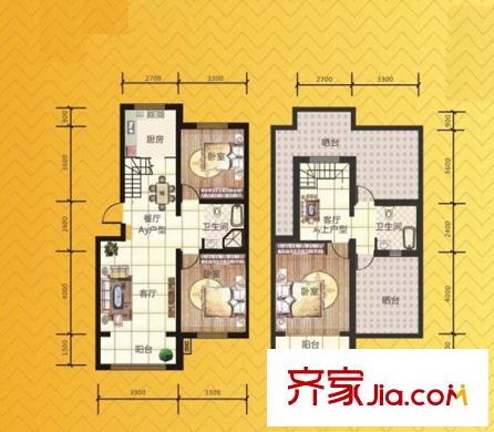 盈科梧桐山畔戶型圖 133.99平方米 3室2廳2衛(wèi)1廚