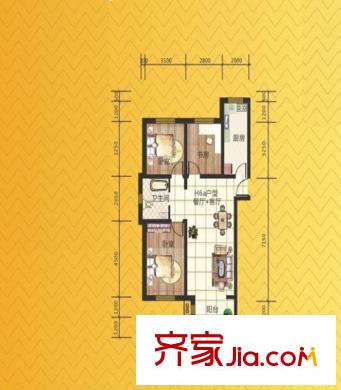 盈科梧桐山畔戶型圖 103.02平方米 3室1廳1衛(wèi)1廚