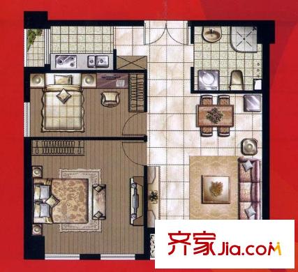 昆山 世茂新界 戶型圖 2室1廳1衛(wèi)