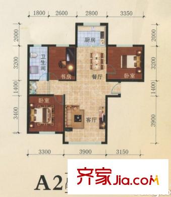 亞歐城市印象A2戶型3室2廳1衛(wèi)1廚100平 3室2廳1衛(wèi)1廚