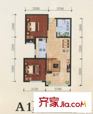 亞歐城市印象A1戶型2室2廳1衛(wèi)1廚83平 2室2廳1衛(wèi)1廚