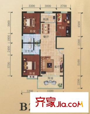 亞歐城市印象B2戶型3室2廳2衛(wèi)1廚128平 3室2廳2衛(wèi)1廚