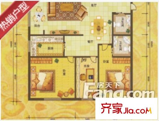 白玉華庭A戶型圖 3室2廳2衛(wèi)1廚