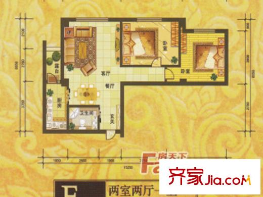 白玉華庭E戶型圖 2室2廳1衛(wèi)1廚