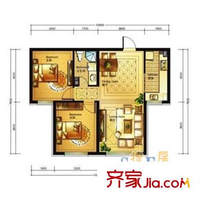 中建?幸福里戶型圖 2室2廳1衛(wèi)1廚