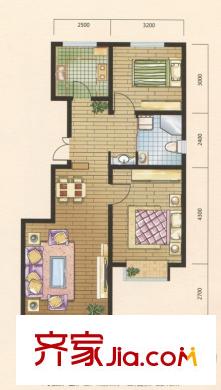 美克嘉翔閣1號樓D戶型圖 2室2廳1衛(wèi)1廚