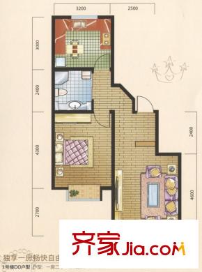 美克嘉翔閣1號樓DO戶型圖 1室2廳1衛(wèi)1廚