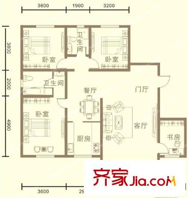 鳴翠嘉座J戶型4室2廳1衛(wèi)150平 4室2廳1衛(wèi)1廚