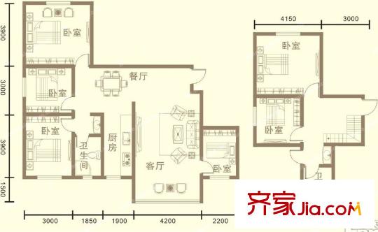鳴翠嘉座 F-F戶型6室3廳2衛(wèi)182平 6室3廳2衛(wèi)1廚