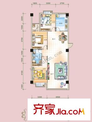錦鯉公館138.82平米戶型圖 3室2廳1衛(wèi)1廚