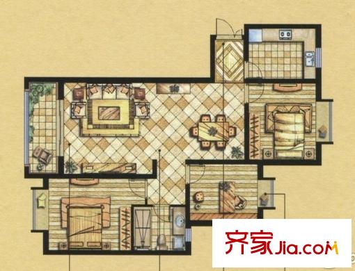 世界名筑三期兩室兩廳一衛(wèi)123平米戶型圖