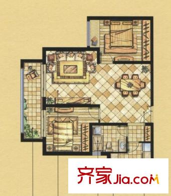 世界名筑三期兩室兩廳一衛(wèi)98平米戶型圖