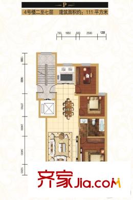 馨河灣P戶型 三房兩廳一廚一衛(wèi) 111平方米 3室2廳1衛(wèi)1廚