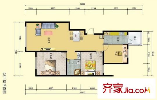 龍河雅居D2戶型2室2廳1衛(wèi)1廚118平 2室2廳1衛(wèi)1廚