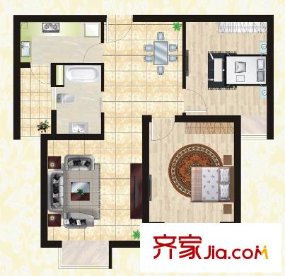 永泰花苑1、2#樓B戶型 2室2廳1衛(wèi)1廚