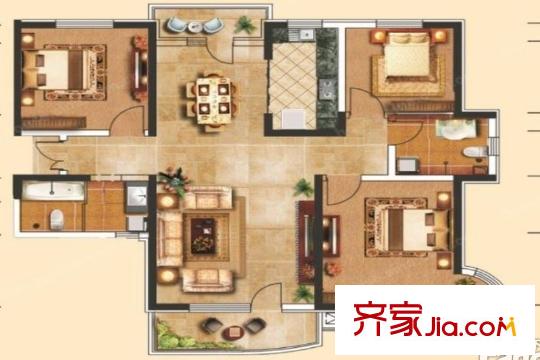 名京公園1號(hào)C2戶(hù)型3室2廳2衛(wèi)1廚116.93平 3室2廳2衛(wèi)1廚