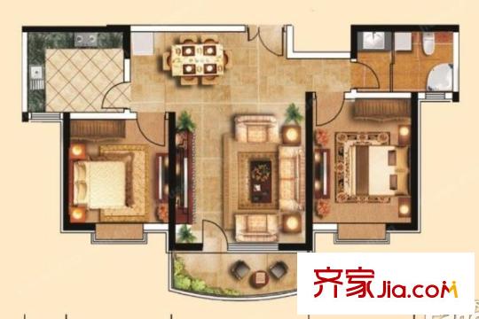 名京公園1號(hào)B1戶(hù)型2室2廳1衛(wèi)1廚98.12平 2室2廳1衛(wèi)1廚