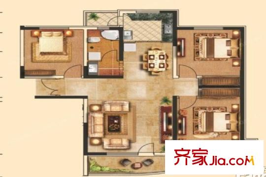 名京公園1號(hào)C3戶(hù)型3室2廳2衛(wèi)1廚130.06平 3室2廳2衛(wèi)1廚