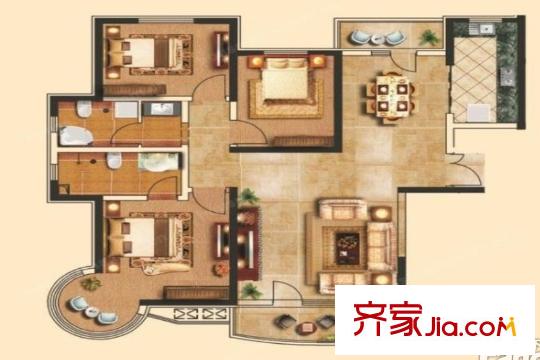 名京公園1號(hào)A3戶(hù)型3室2廳2衛(wèi) 1廚143.52平 3室2廳2衛(wèi)1廚