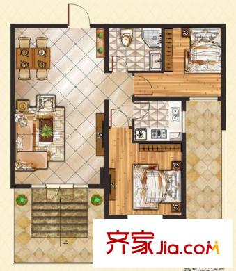 香緹印象華貴私府戶(hù)型兩室兩廳一衛(wèi)一廚80.16平米 2室2廳1衛(wèi)1廚