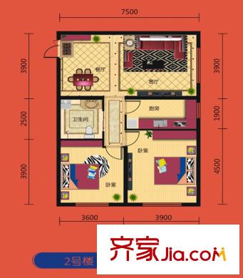 錦程?錦繡家園三期戶型圖 2室2廳1衛(wèi)1廚