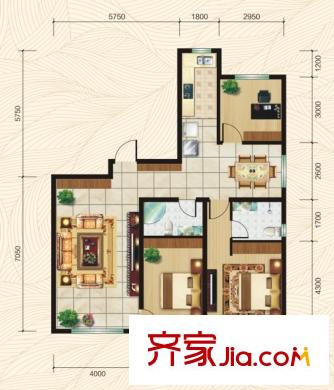 天然理想城二期A戶型三室兩廳雙衛(wèi)一廚132平米 3室2廳2衛(wèi)1廚