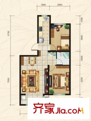 天然理想城二期C戶型兩室兩廳一衛(wèi)一廚91平米 2室2廳1衛(wèi)1廚
