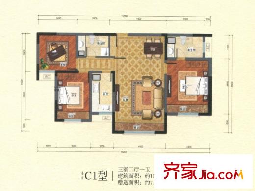 秦郡二期戶型圖 3室2廳1衛(wèi)1廚