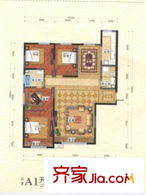 秦郡二期戶型圖 4室2廳2衛(wèi)4廚