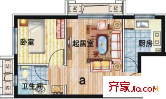 天和新城市廣場a戶型一室一廳一廚一衛(wèi)48.61平 1室1廳1衛(wèi)1廚
