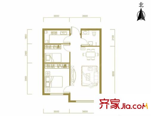 天寧西街名門H戶型2室2廳1衛(wèi)74.5平 2室2廳1衛(wèi)