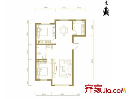 天寧西街名門M1戶型2室2廳1衛(wèi)88.72平 2室2廳1衛(wèi)