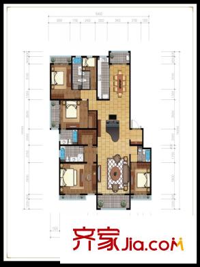 觀山居A2戶型4室2廳4衛(wèi)1廚290平  4室2廳4衛(wèi)1廚