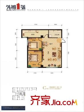 和瑞外灘1號(hào)C戶型2室2廳1廚1衛(wèi)92.88平 2室2廳1衛(wèi)1廚