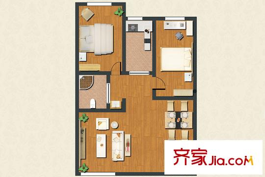 長生?馨和園D1戶型兩室兩廳一衛(wèi)一廚97.34平 2室2廳1衛(wèi)1廚