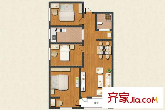 長生?馨和園K戶型122.28平三室兩廳一衛(wèi)一廚 3室2廳1衛(wèi)1廚