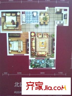 和諧丁香園C戶型兩室兩廳一衛(wèi)一廚76平米 2室2廳1衛(wèi)1廚