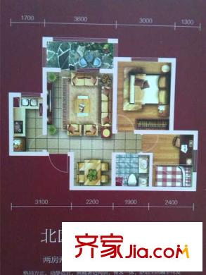 和諧丁香園D1戶型兩室兩廳一衛(wèi)一廚69平米 2室2廳1衛(wèi)1廚