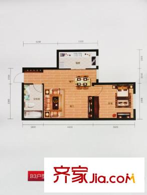 海成天山綠洲B3戶型一室兩廳一衛(wèi)一廚61.71平 1室2廳1衛(wèi)1廚