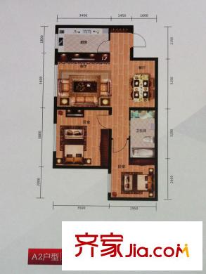 海成天山綠洲A2戶型兩室兩廳一衛(wèi)一廚79平 2室2廳1衛(wèi)1廚
