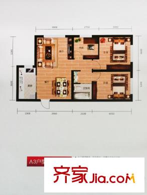 海成天山綠洲A3戶型三室兩廳一衛(wèi)一廚96平 3室2廳1衛(wèi)1廚