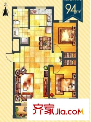 環(huán)宇凱旋鎮(zhèn)兩室兩廳一廚一衛(wèi)94平 2室2廳1衛(wèi)1廚